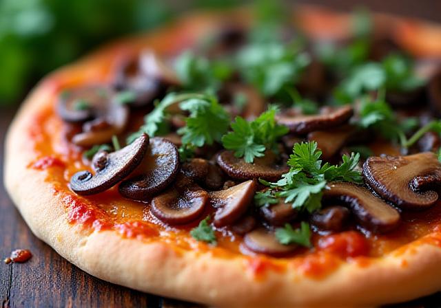 A mix of portobello, shiitake, and oyster mushrooms on a crust